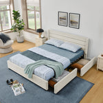 Double Bed 140x200cm 4 Storage Drawers Chenille - Beige