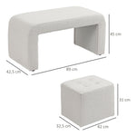 Footstool Set, 3-Piece Ottoman Seat, Upholstered, Elegant White