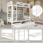 Bunk Bed 90x200 with Drawers & Storage Shelf, White Pine