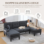 U-shaped Sofa, Large 4-Seater Two Chaise Lounges Modern, Dark Grey Linen Fabric