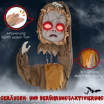 Scary Doll Halloween Decoration, Movable Head, Red Eyes, Battery Operated