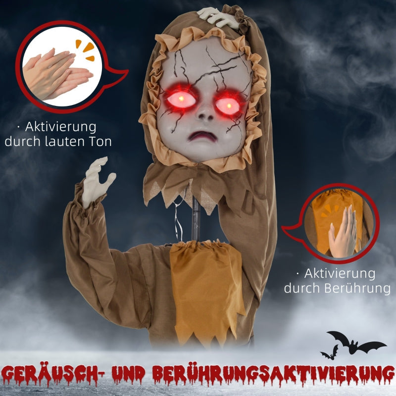 Scary Doll Halloween Decoration, Movable Head, Red Eyes, Battery Operated