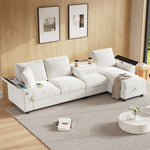 Chenille L-Shape Sofa Reversible Storage Armrests Fold-Out Table USB/Type-C - Beige