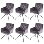 Set of 6 Dining Chairs with Diamond Pattern and Lumbar Support, Grey Velvet