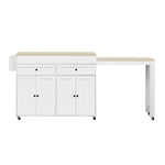 Kitchen Island, Extendable with Worktop & Drawers, Mobile, White+Natural