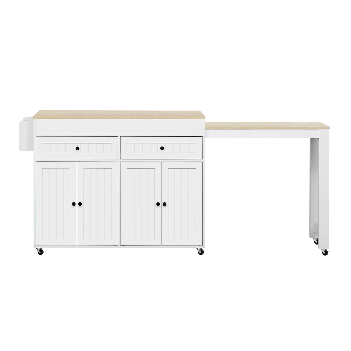 Kitchen Island, Extendable with Worktop & Drawers, Mobile, White+Natural