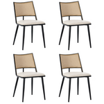 Dining Chairs Set of 4 with PU Seat and Rattan Backrest, Black