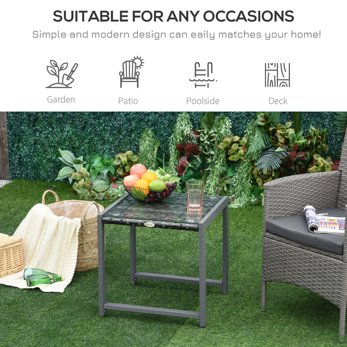 Garden/Side Table Tempered Glass Polyrattan Aluminum