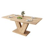 Extendable Dining Table 140/180x80cm Rectangular Thickened Top V-Shaped Legs Oak Color