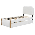 Upholstered Flat Bed with Pull-Out Trundle, 90x200cm, White Velvet