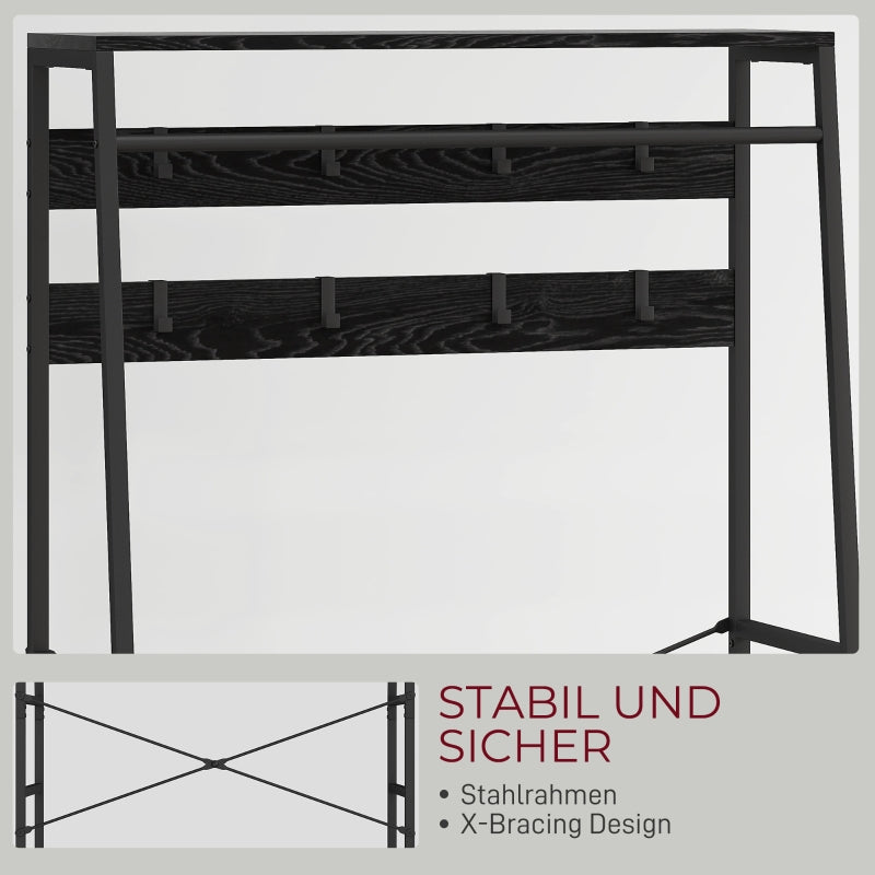 Coat Rack, Shoe Rack, 2 Fabric Drawers, 8 Hooks, Black