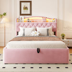 Upholstered Bed 140x200 cm with Storage & LED, Pink Velvet