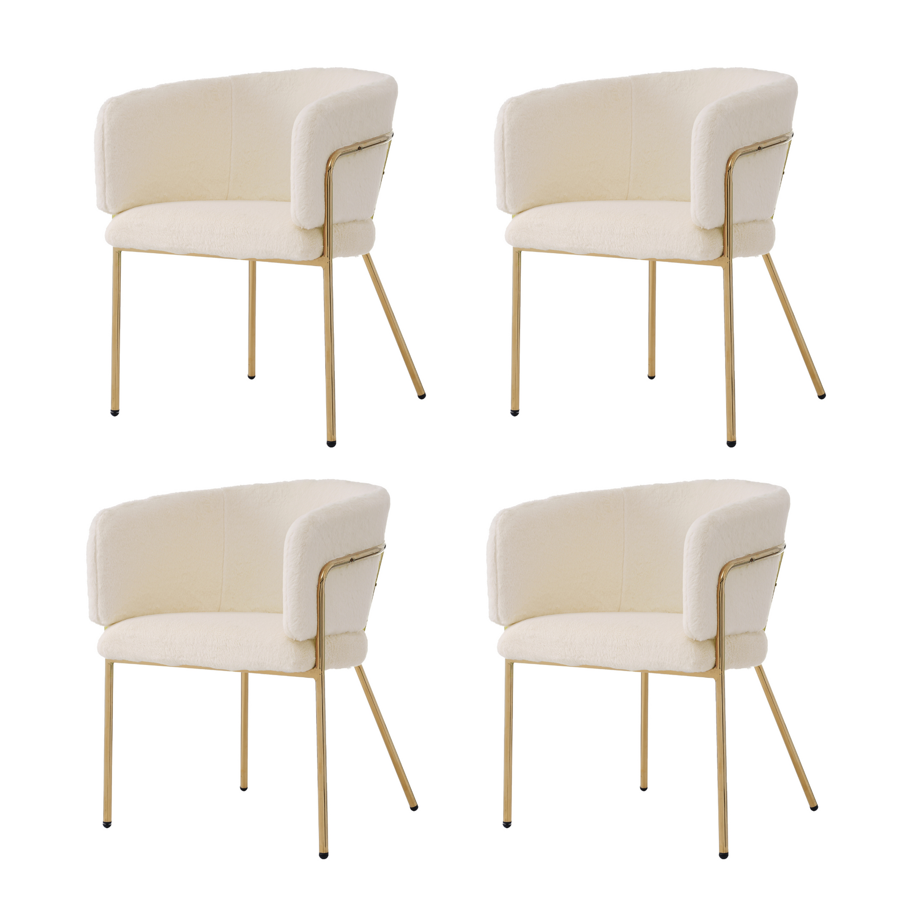 Leisure Chair, Set of 4 Dining and Dressing Chairs with Metal Legs, Beige Imitation Rabbit Down