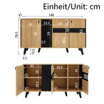 Sideboard, 140x78.5x41 cm, LED Lighting & Glass, Wood and Black