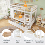 Bunk Bed 90x200 cm with 2 Drawers, Shelf & Ladder, White Wood