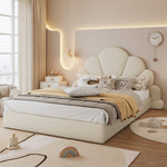 Upholstered Double Bed with Petal Headboard, 140x200cm, Beige Velvet