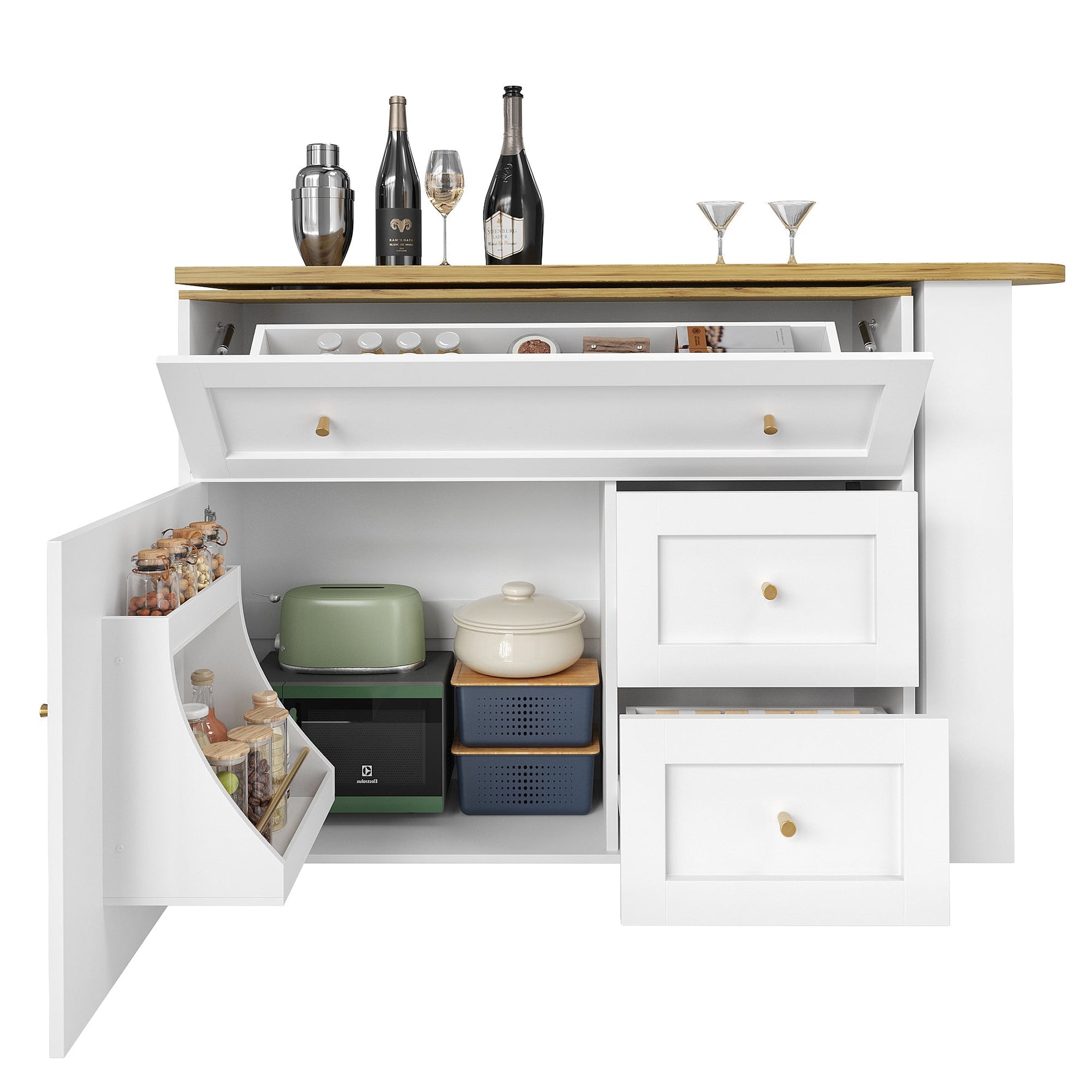 Extendable Bar Table Telescopic Storage Snack Shelf 138-204cm - White