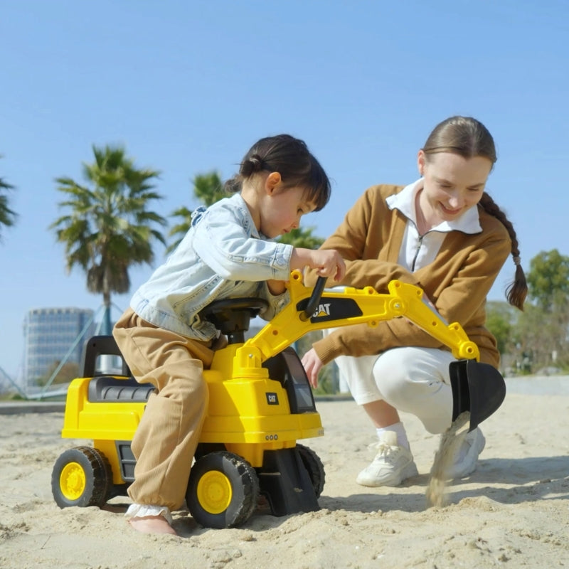 Children's Excavator Ride-on Toy with Functional Shovel and Non-slip Wheels, Yellow and Black