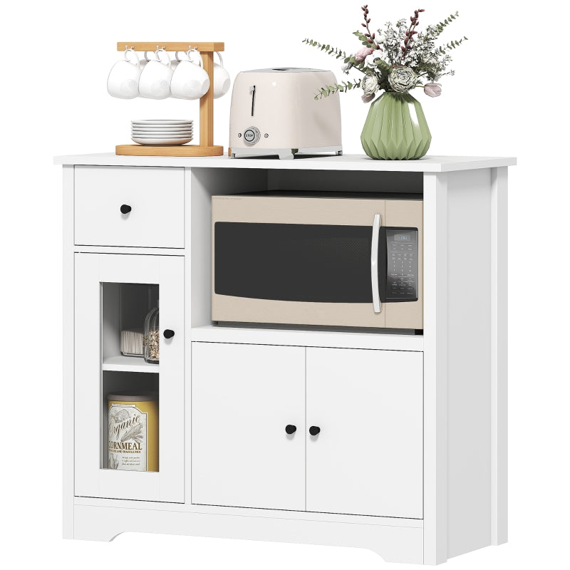 Kitchen Cabinet Sideboard with Microwave Shelf, 3 Doors, Drawer, Adjustable Shelves, White