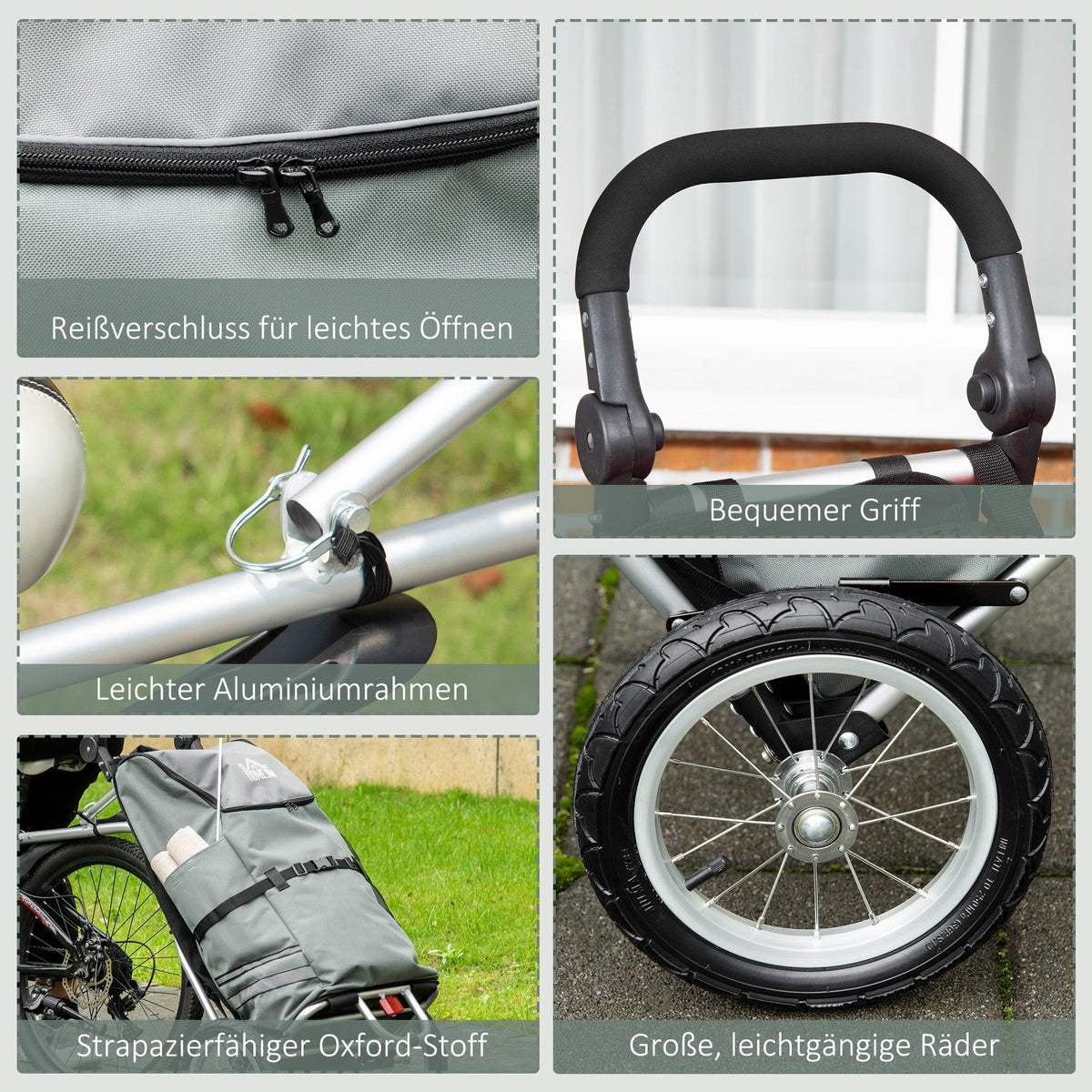 Cargo Trailer & Shopping Trolley 2-in-1, 24.3 kg, 55 L, Aluminium + Oxford, Grey + Silver