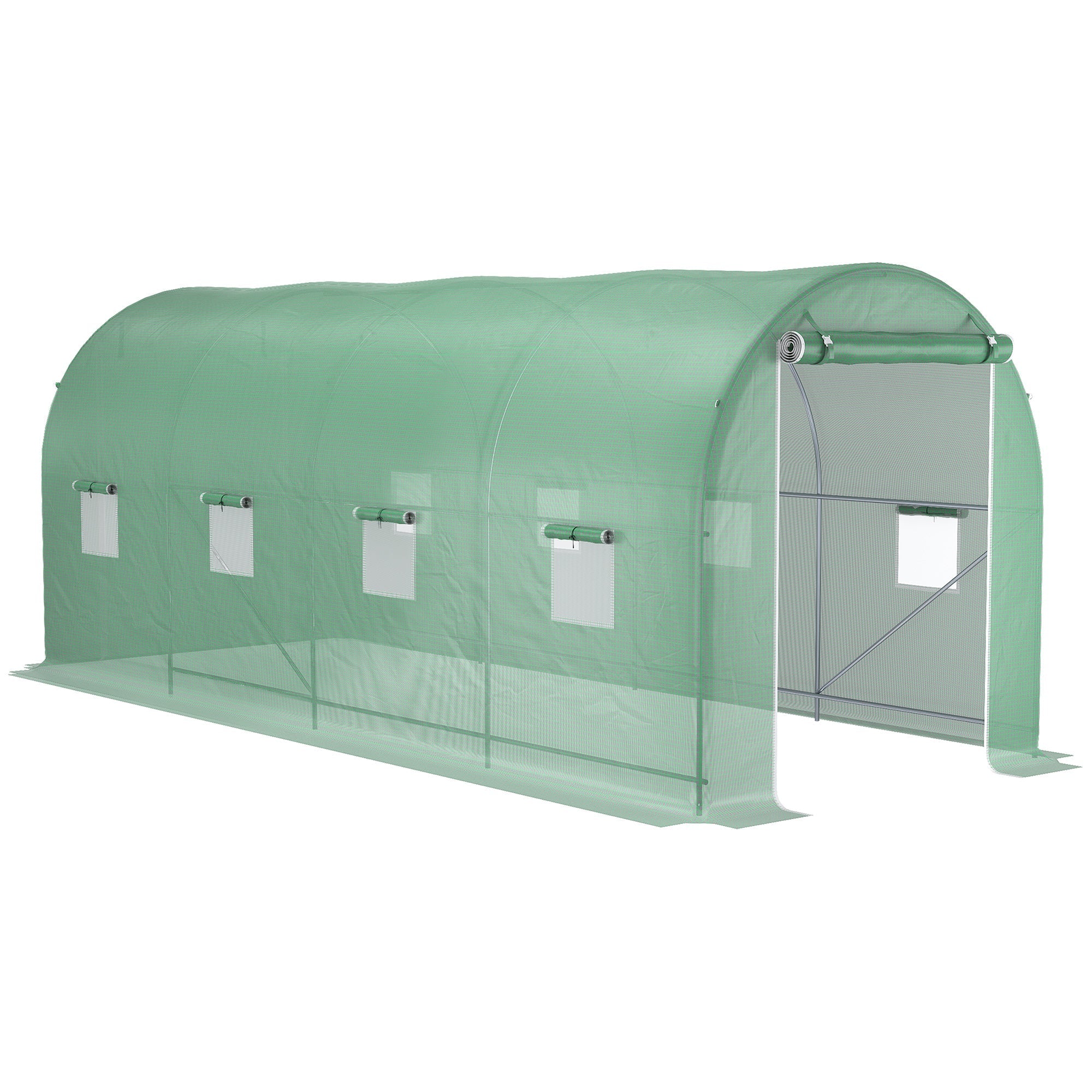 Polytunnel Greenhouse with Window, 500x200x210cm, for Tomato & Plant Cultivation, Green