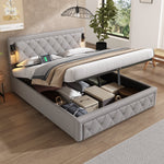 Upholstered Storage Bed with Downlight, USB Port and Slatted Base, 160x200cm, Grey Linen