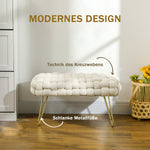 Footstool with Padded Seat, Metal Legs, Cream White Velvet