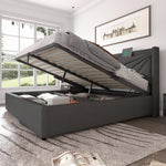 Upholstered Double Bed, Storage with USB-C Headboard, Linen