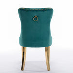 Velvet Dining Chair Tufted Solid Wood Golden Legs Set of 2 - Green