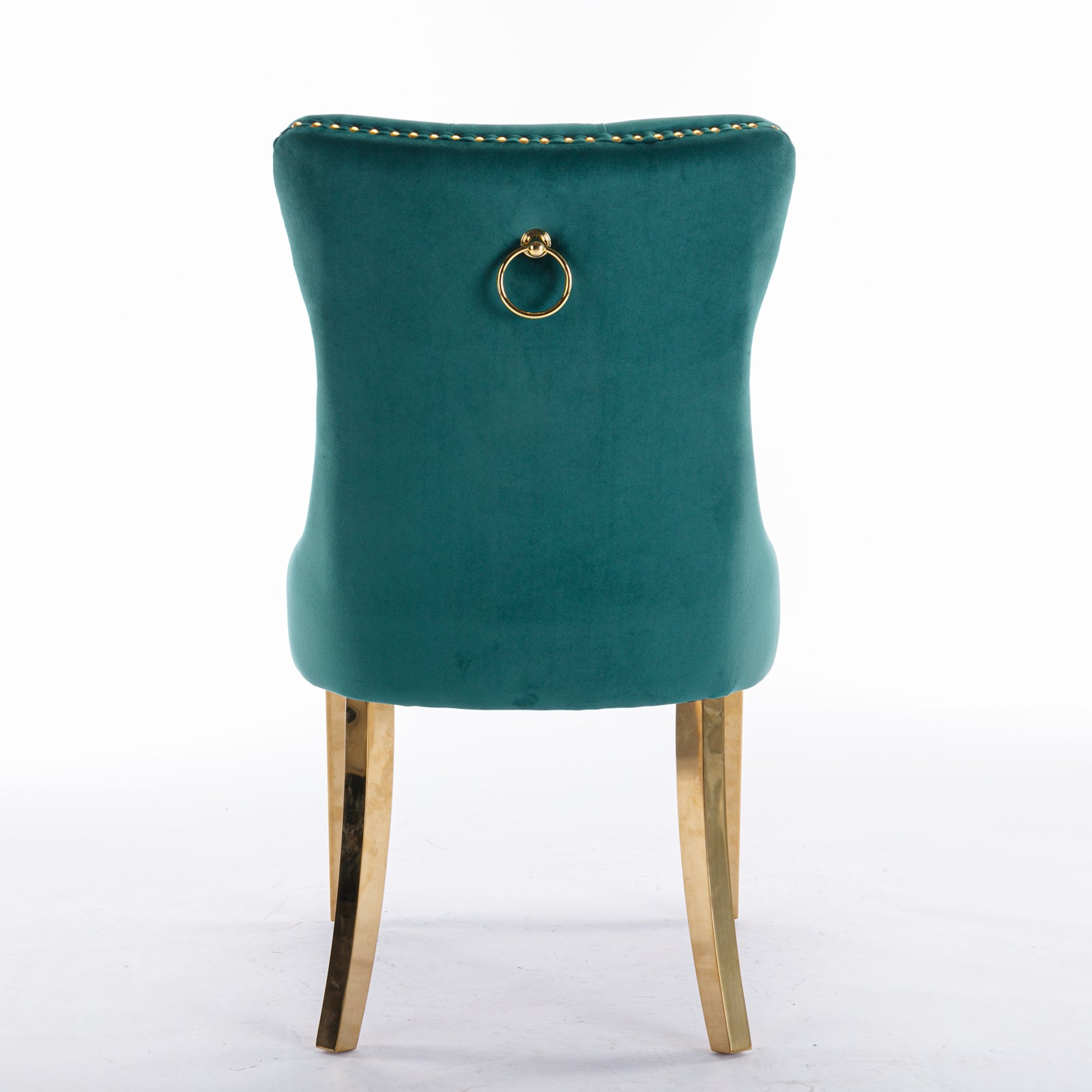 Velvet Dining Chair Tufted Solid Wood Golden Legs Set of 2 - Green
