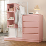 Drawer Cabinet Wardrobe Set, Sideboard Clothes Rail W140/W40/H135, Pink