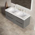 Floating Bathroom Vanity with Double Sinks and 4 Drawers, Plywood, Dark Grey