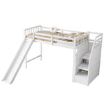 Children's Bunk Bed 90x200cm with Slide & Storage Ladder, White