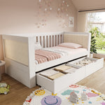 Sofa Bed with 2 Drawers and Rounded Armrests, 90x200cm, White Wood