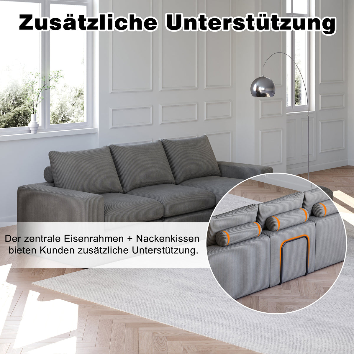 Boneless Couch with Chaise, L-shaped Modern Upholstered Corduroy