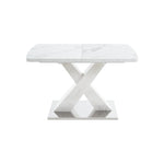 Dining Table 120-160CM Stretchable Modern Rectangle Marble Top, White/MDF/Metal Base