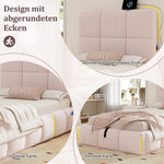 Upholstered Bed 90x200cm with Storage & USB Port, Pink Velvet