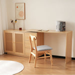 Desk, L-Shaped Corner Computer Table with Rattan Doors, 126 cm White