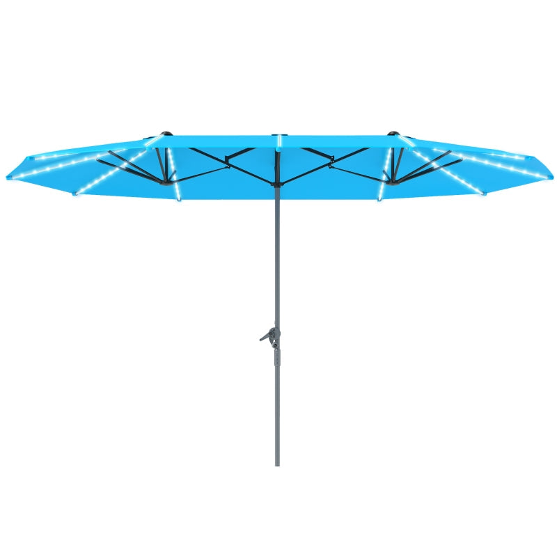 Double Parasol, Solar LED Lights, UV 50+, Aluminium, Blue