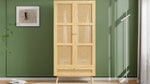 Wardrobe 2-Door Hanging Rail Rattan Net Flip-Top Lid, Natural Chipboard/PE Rattan