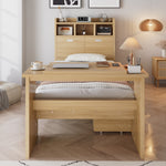 Children's Single Bed 90x200cm with Drawer & Table, Natural Wood