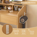 Dressing Table Set with LED Mirror & Power Outlet, Wood