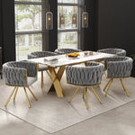Velvet Dining Chair Set of 4 Swivel Metal Legs - Grey and Gold