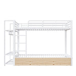 Bunk Bed 90x200 cm with Drawers & LED, White Iron Frame