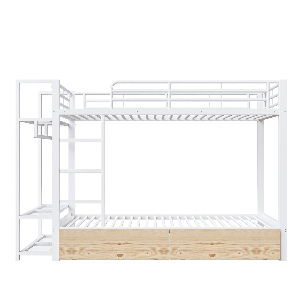 Bunk Bed 90x200 cm with Drawers & LED, White Iron Frame