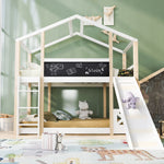 Children's Bed Tree House, Loft Bed with Slide & Ladder, 90x200cm, Natural & White