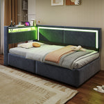 Upholstered Sofa Bed 90x200 cm with LED Lighting, USB Ports and Hydraulic Storage, Dark Grey Velvet