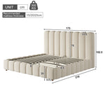 Upholstered Double Bed 160x200cm with Storage, Beige Velvet