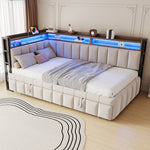 Upholstered Sofa Bed 90x200cm with Pull-Out Bed & LED, Beige Velvet