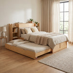 Upholstered Double Storage Bed 160x200 LED USB-C, Linen